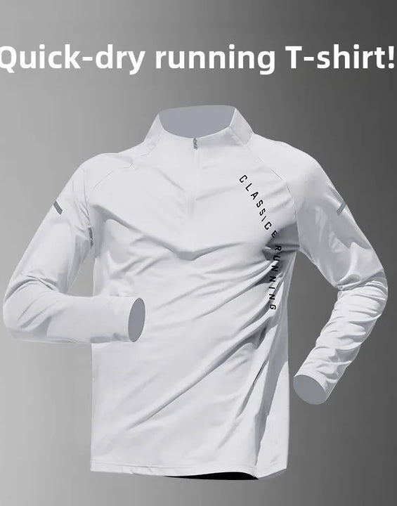 Quick Dry Long Sleeve Men's T-shirt Outdoor Casual Sports  Shirt Fitness Wear Half Zip up Breathable Polyester Fiber