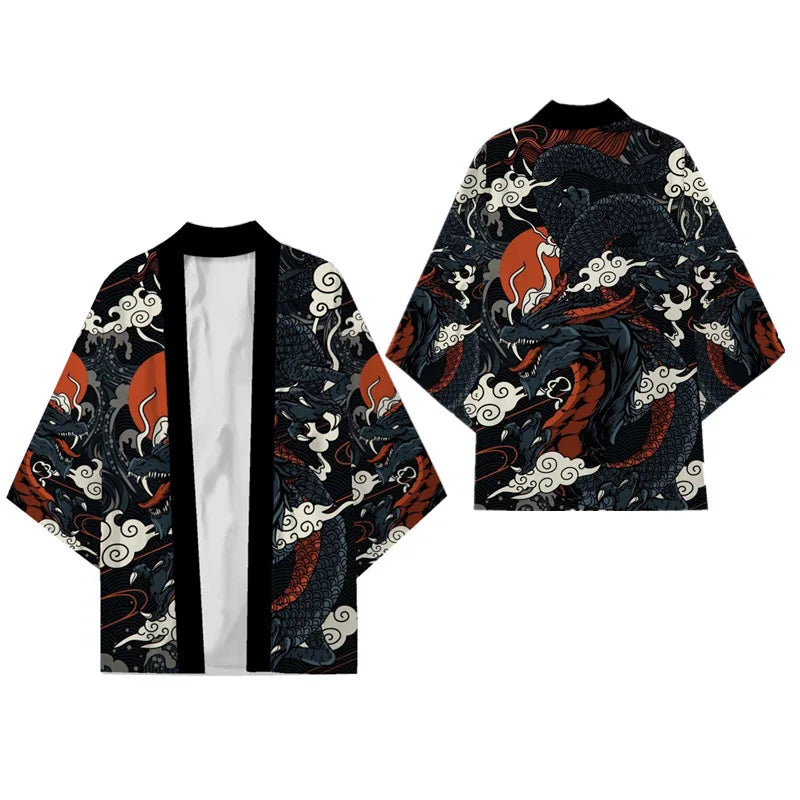 Oversize 3XL 4XL 5XL Japanese Kimono Cardigan Traditional Men's Samurai Cosplay Costume Chinese Style Print Dragon Yukata Haori