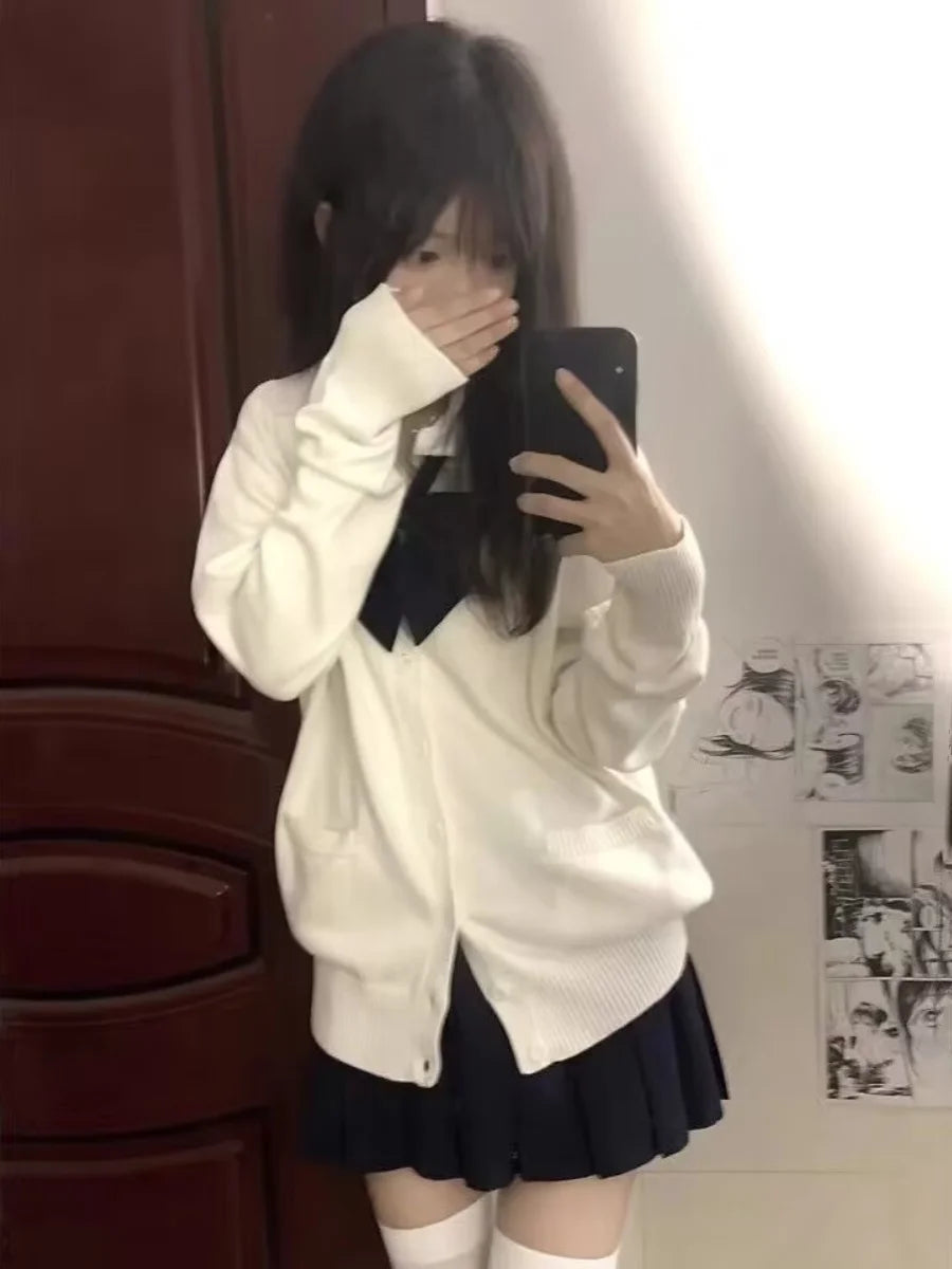 Original Deep ey JK orm Open Cardigan Knitted Long Sve Soft Girl School Sle Outerwear Faion Set for Women