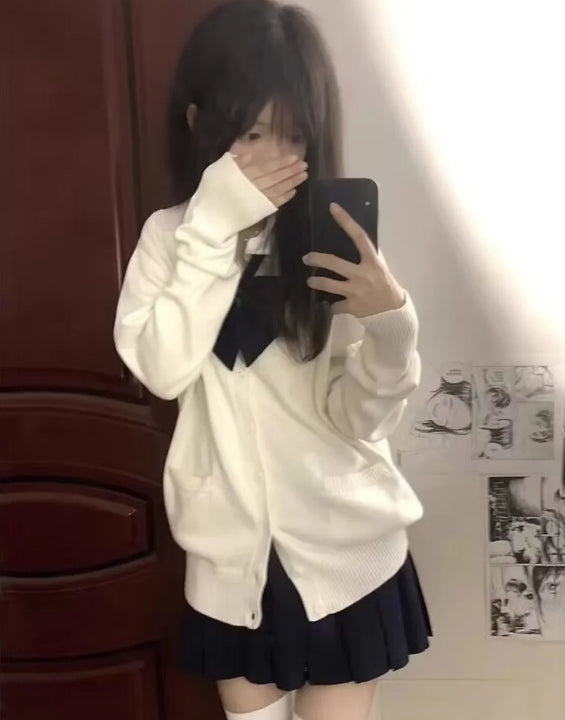 Original Deep ey JK orm Open Cardigan Knitted Long Sve Soft Girl School Sle Outerwear Faion Set for Women