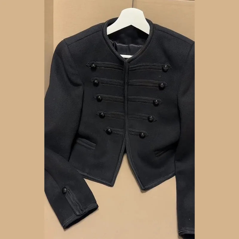 Casual Solid Women's Jacket O-Neck Full Sleeve Button Black Lady Cropped Jackets 2026 Spring Chic Female Street Outerwear