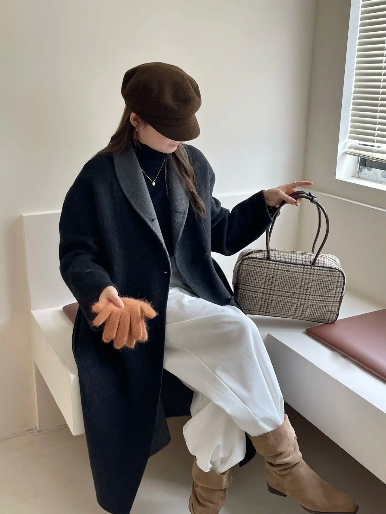 Women Autumn Gentle Elegant Temperament All-match Leisure Solid Long Korean Style Loose Temperament Loose Woolen Coat Female