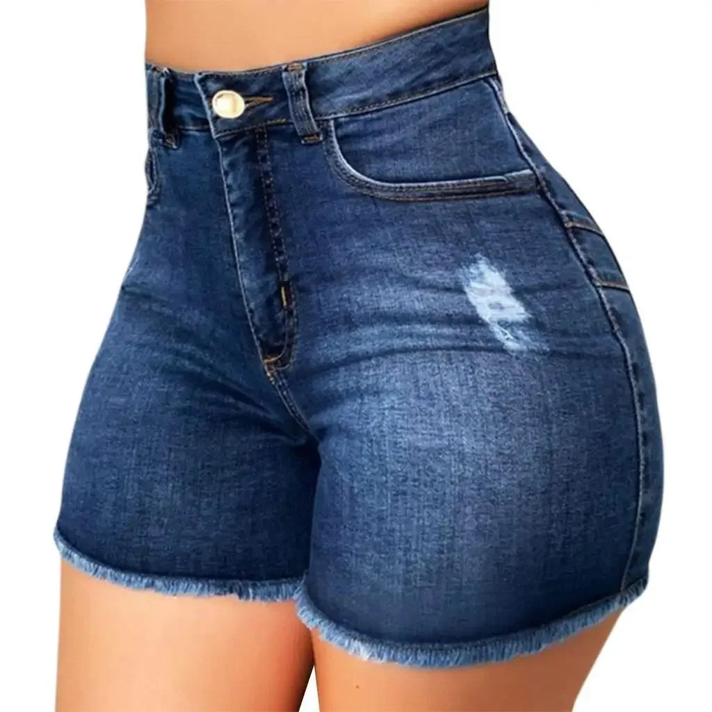 Shorts Denim Washed Women Jeans Tassel Solid High Waist Pockets Sexy Skinny Distressed 2025 Vintage Streetwear Spliced