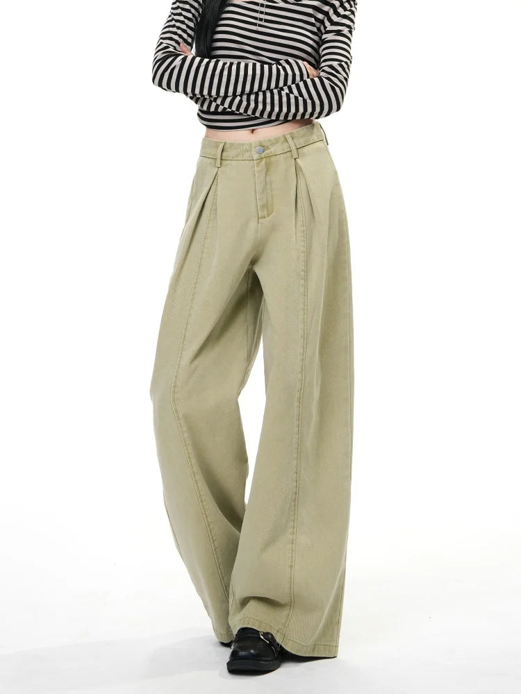 Women's Pink Folds Wide Leg Jeans 2026 Korean Fashion New High Waist Loose Casual Denim Trousers Streetwear Y2k