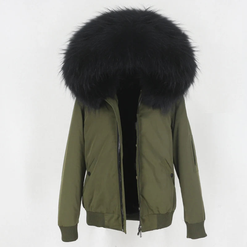 2023 New Bomber Waterproof Parka Winter Jacket Women Natural Real Raccoon Fur Hood Coat Detachable Thick Warm Outerwear