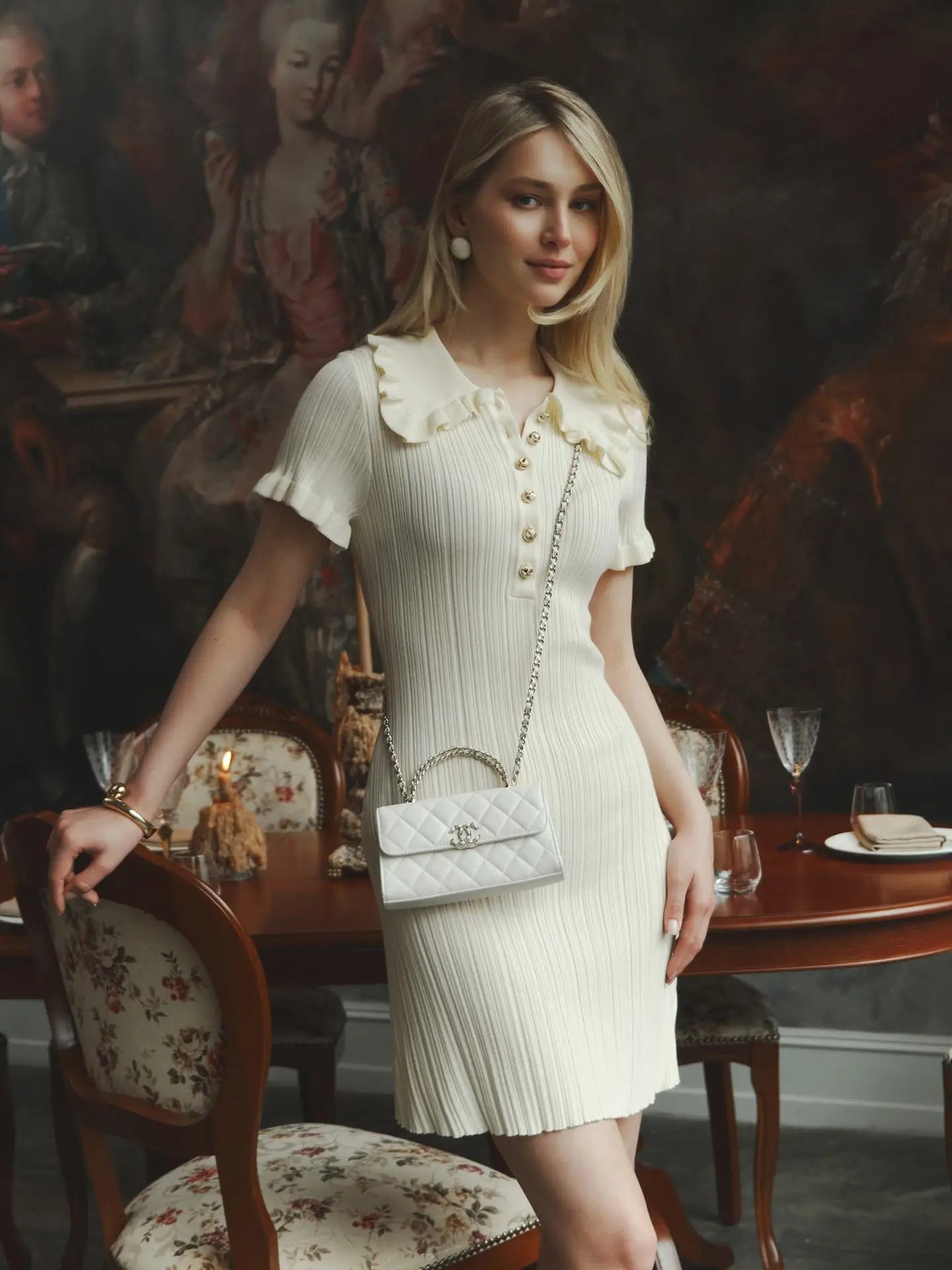 Elegant Knitted Ruffles Short Dress With Sleeves Vintage Casual Curvy High Waist Mini Dresses Yellow 2025 Summer New White Pink