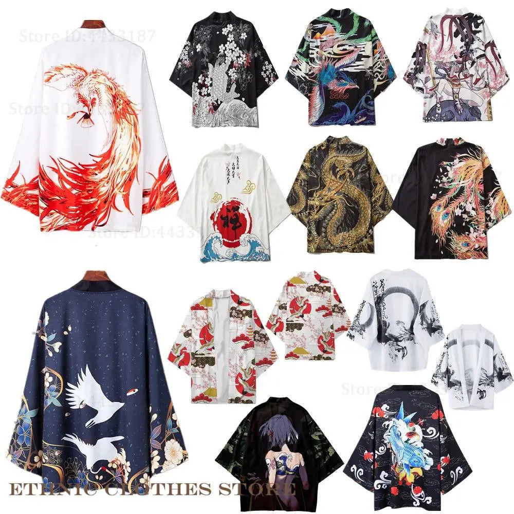 Plus Size 3XL 4XL 5XL Japanese Kimono Cardigan Cosplay Haori Yukata Top Adult Traditional Samurai Costume Loose Men Male Shirt