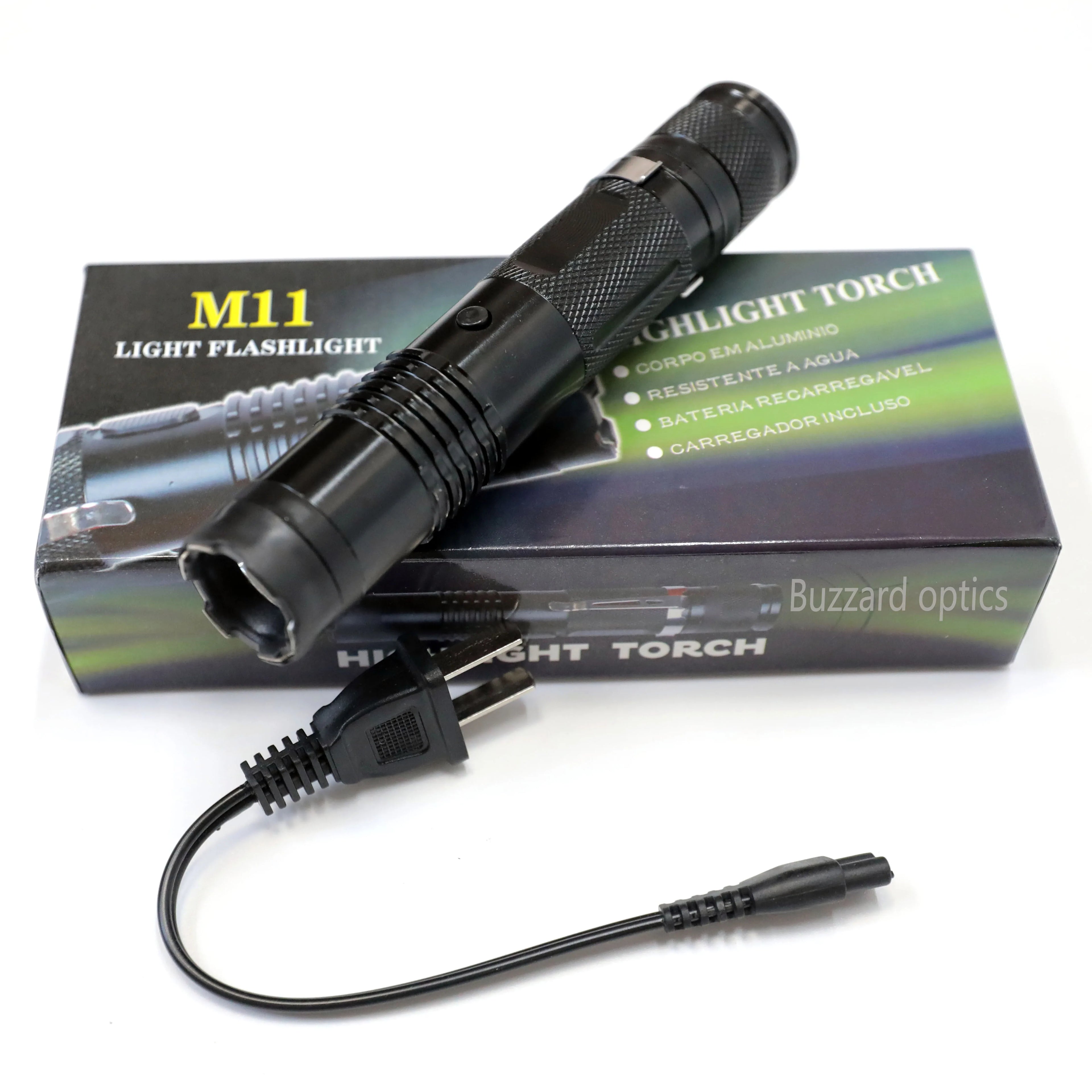 Rechargeable Defense LED Flashlight BUZZARD M11 Tactical Torch for Home Security Camping Hiking Emergency Outdoor Use