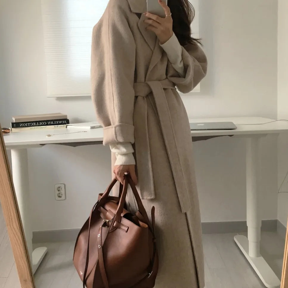 2025 Fall and Winter Women's Tweed Jacket Korean Fashion Commuter Luxury Solid Colour Thickened Oversized Loose Long Coats Women