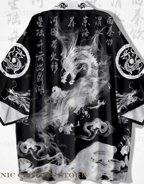 Oversize 3XL 4XL 5XL Japanese Kimono Cardigan Traditional Men's Samurai Cosplay Costume Chinese Style Print Dragon Yukata Haori
