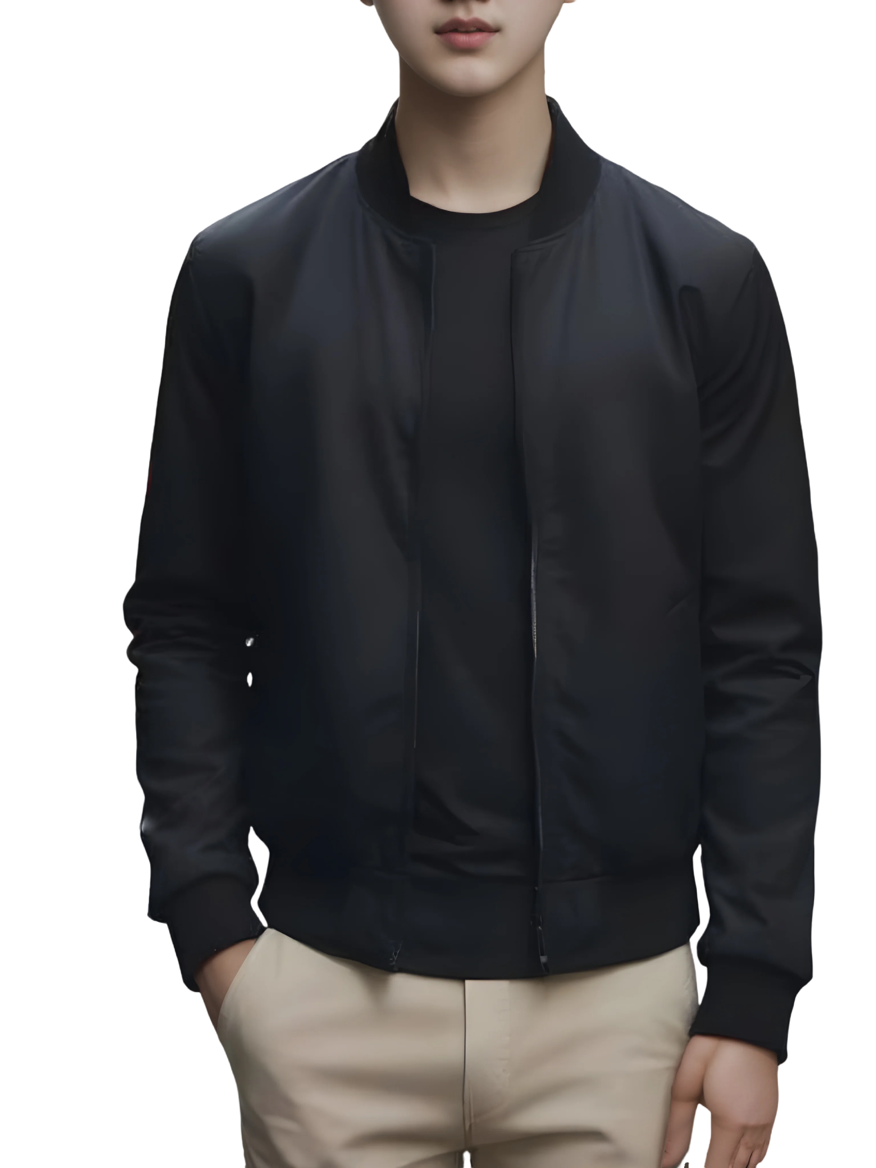 2025 Spring and Autumn New Baseball Collar Short Loose Solid Color Jacket Men's Business Casual Thin Coat Trend