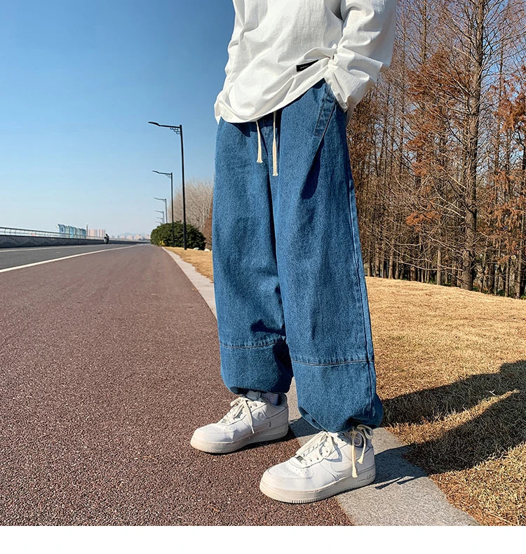 Baggy Jeans Trousers Male Denim Pants Black Wide Leg Pants Men's Jeans Oversize Cargo Korean Streetwear Hip Hop Harajuku