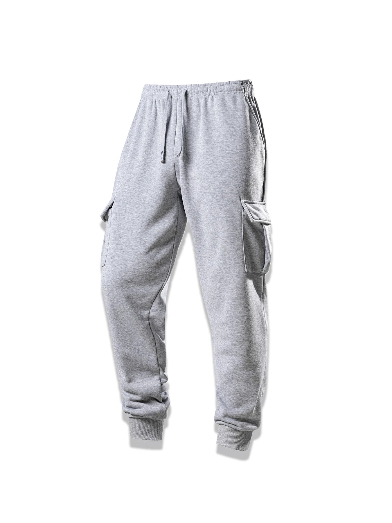 Men Cargo Pants Casual Sports Drawstring Sweatpants Spring Autumn Solid Color Patchwork Pockets Ankle Length Skinny Pencil Pants