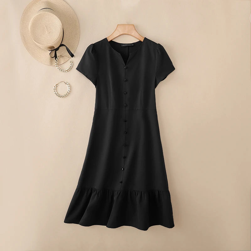 Stylish Summer Dress 2025 ZANZEA Women Elegant V-Neck Midi Dresses Office Work Sundress Short Sleeve Solid Buttons Vestidos Robe