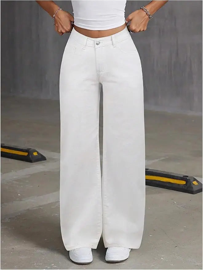 UNITIM Lady Versatile Washed Denim Trousers Women Straight Leg Slim Fit Jeans Pants Women Pockets Vintage Floor Length Trousers