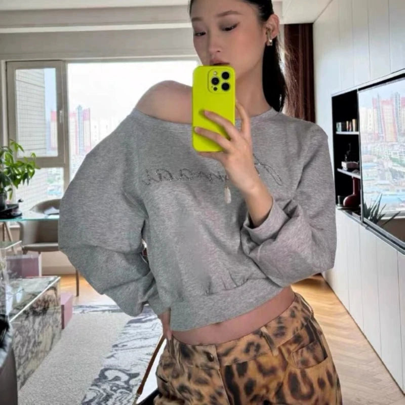 Cropped Off-Shoulder Streetwear Hoodie