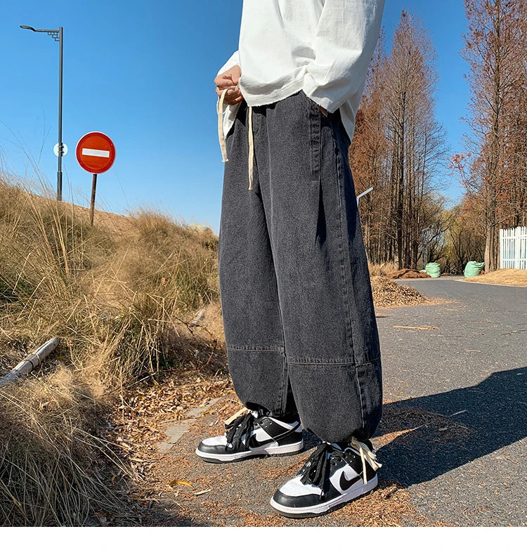 Baggy Jeans Trousers Male Denim Pants Black Wide Leg Pants Men's Jeans Oversize Cargo Korean Streetwear Hip Hop Harajuku