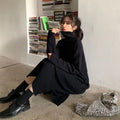 Smvp Fall Winter Turtleneck Long Dress Women Basic Solid Casual Loose Long Sleeve Dresses Female Streetwear Side Split Dress