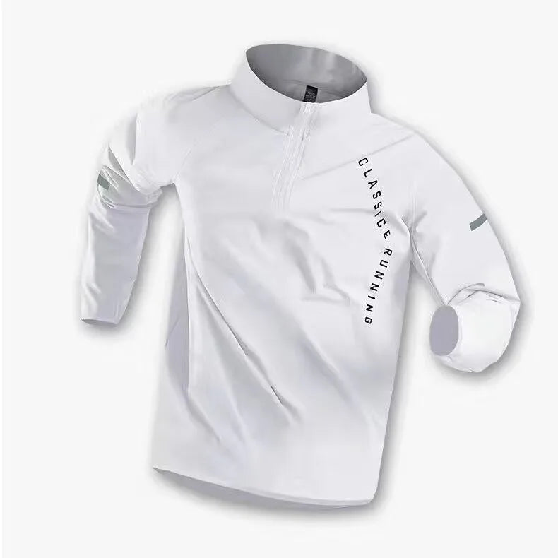 Quick Dry Long Sleeve Men's T-shirt Outdoor Casual Sports  Shirt Fitness Wear Half Zip up Breathable Polyester Fiber
