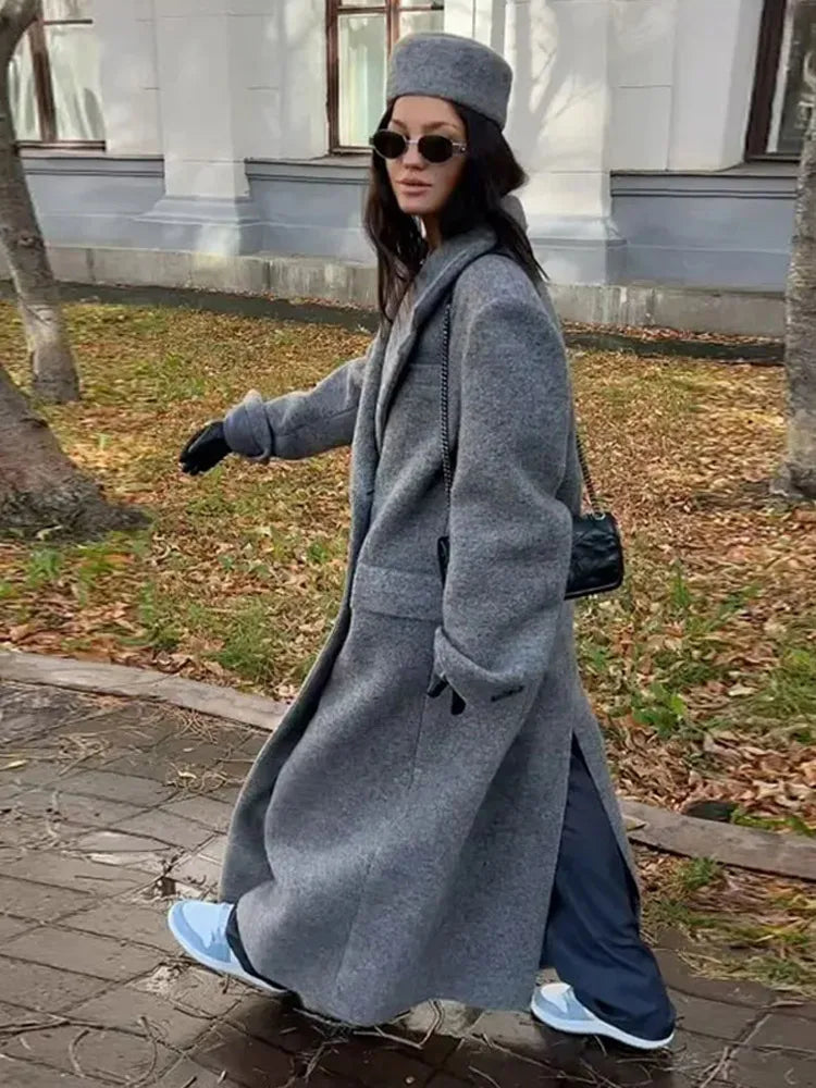Solid Warm Elegant Women Coat Turn-down Collar Long Sleeve Jacket Casual Winter Autumn Long Outerwears Lady Fashion Loose Coats