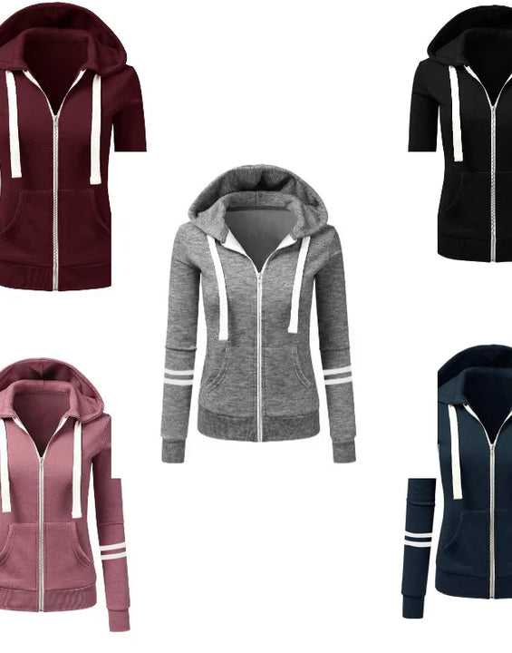 Women Sweatshirts Hooded Spliced Hoodies Cardigan Sweatshirt Outerwear Loose Slight Strech Patchwork Casual Pockets Autumn