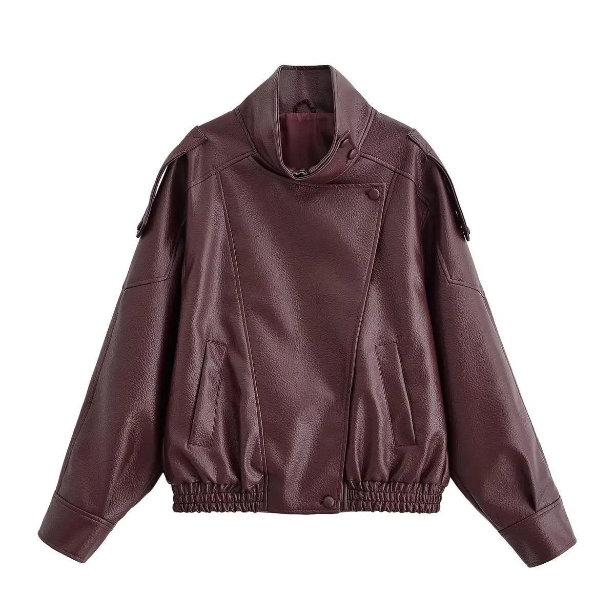 Women 2025 Fall Winter Leather Standing Collar Jacket Faux PU Zipper Pilot Jacket Coat Casual Fashion Outwear Ladies Jacket