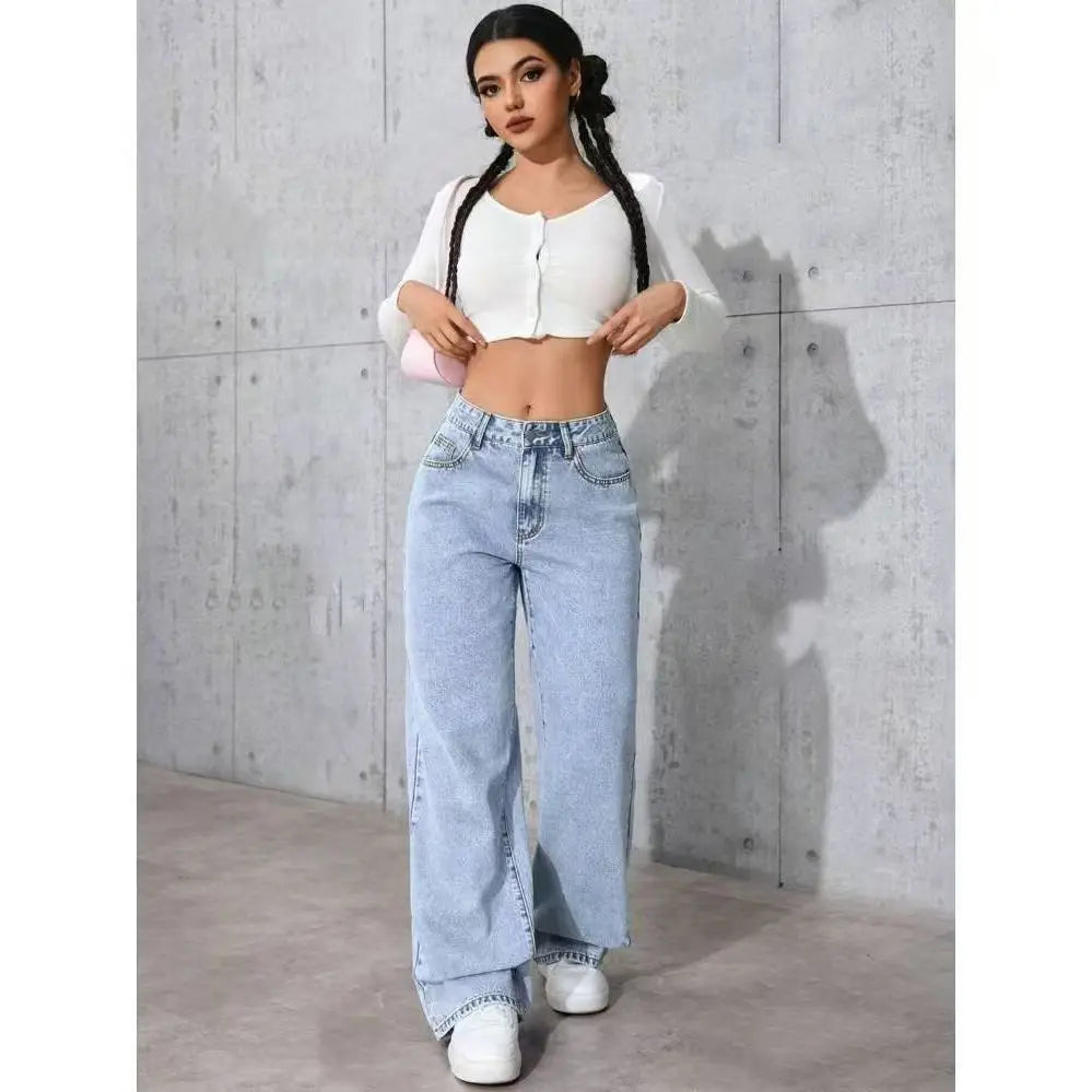 Size:S-5XL Women's Wide-Leg Jeans High-Waist Plus-Size Jeans Summer Autumn Girl Wide Leg Pants Straight-Leg Loose Casual Pants