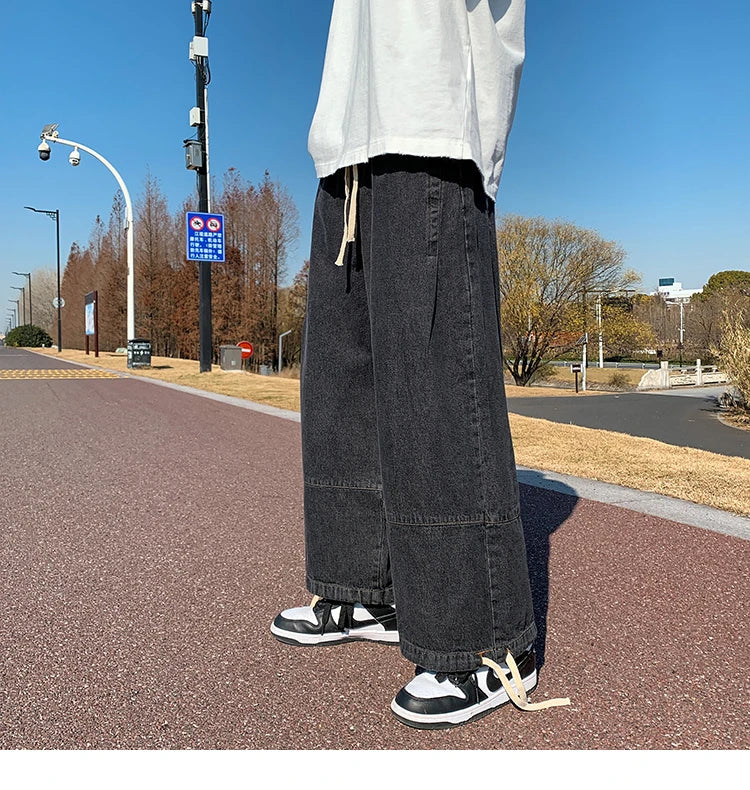 Baggy Jeans Trousers Male Denim Pants Black Wide Leg Pants Men's Jeans Oversize Cargo Korean Streetwear Hip Hop Harajuku