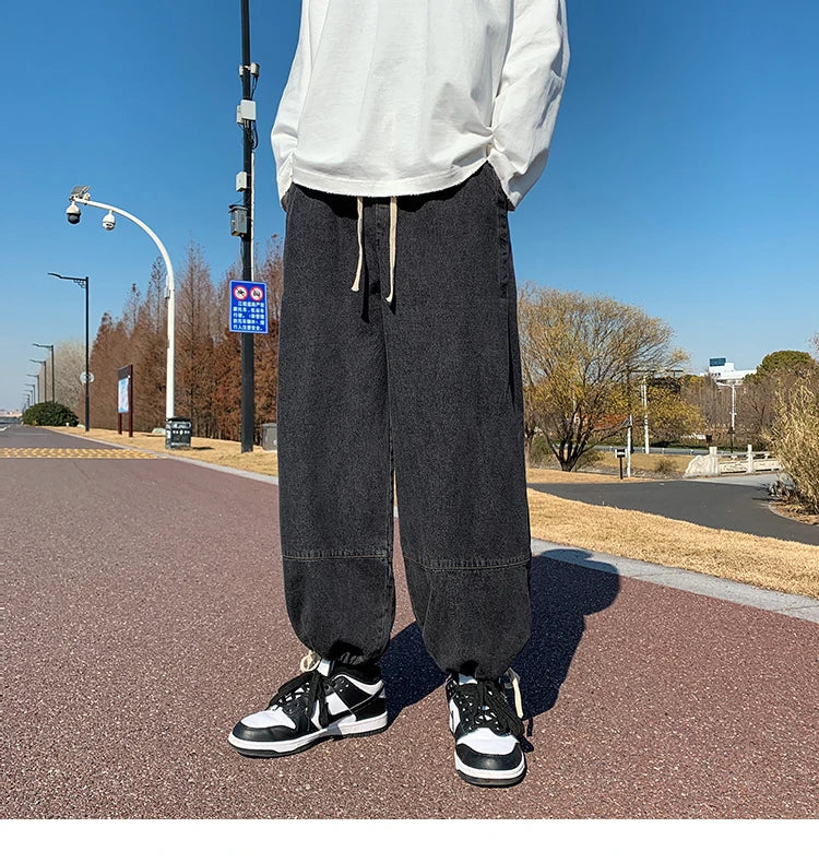 Baggy Jeans Trousers Male Denim Pants Black Wide Leg Pants Men's Jeans Oversize Cargo Korean Streetwear Hip Hop Harajuku