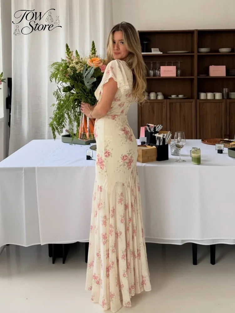 Flutter Sleeve Floral Maxi Dress