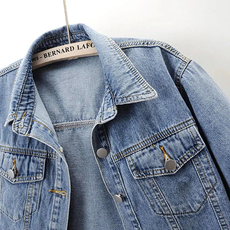 Vintage Cropped Denim Jacket Women Summer Loose Single Breasted Turn Down Collar Short Sleeve Tops Harajuku Casual Jean Jacket