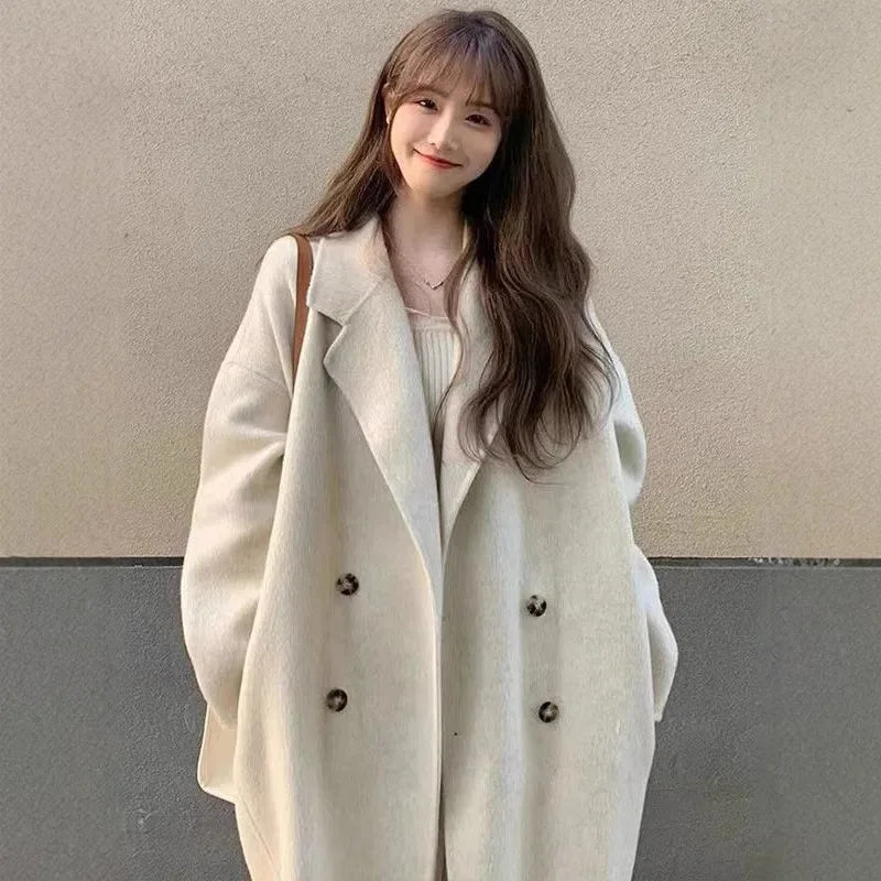 Women's Woolen Coat Hot Sale Of The Season Autumn Winter New Style Versatile Korean Style Medium Length Long Sleeve Elegant C...