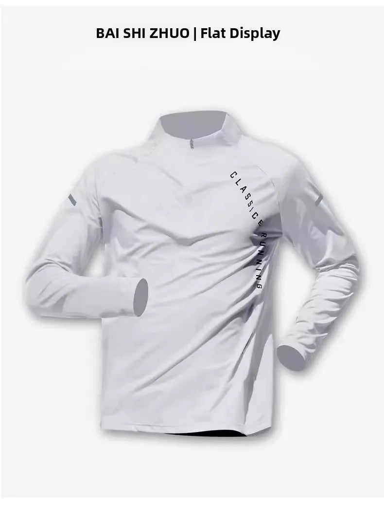 Quick Dry Long Sleeve Men's T-shirt Outdoor Casual Sports  Shirt Fitness Wear Half Zip up Breathable Polyester Fiber