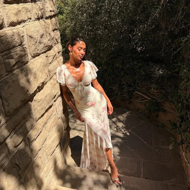 Flutter Sleeve Floral Maxi Dress