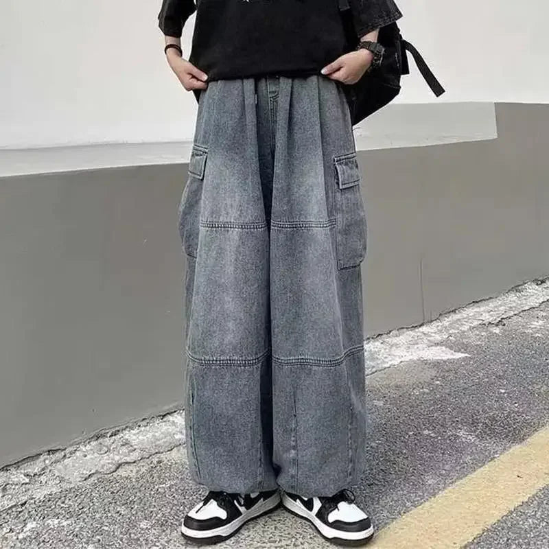 Baggy Jeans Women Oversized Vintage Denim Pants Men Retro Harajuku Wide Leg Jeans Casual Loose Elastic Waist Streetwear Trousers