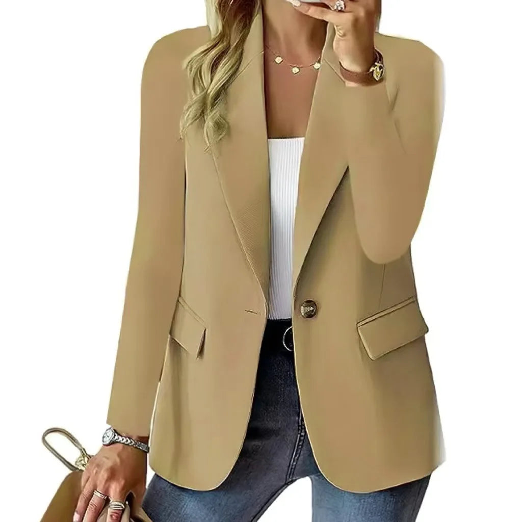 Women OL Blazer Spring Autumn Female One Button Long Sleeve Solid Slim Workwear Business Blazer Coats OUFY-3008