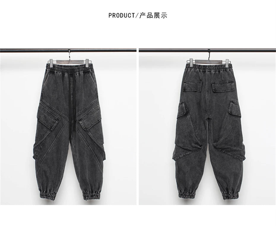 2025 Baggy Jeans Men Punk Hip Hop Black Grey Denim Sweatpants Washed Vintgae Street Casual Cargo Pants Pantalones Hombre