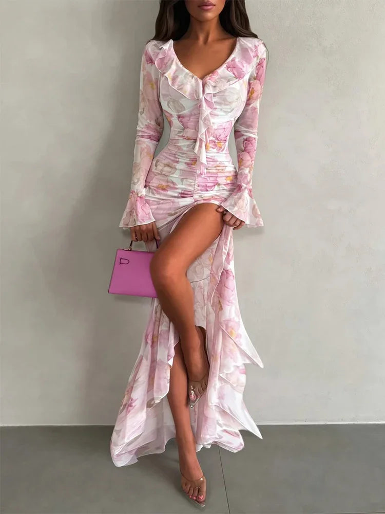 Flutter Sleeve Floral Maxi Dress