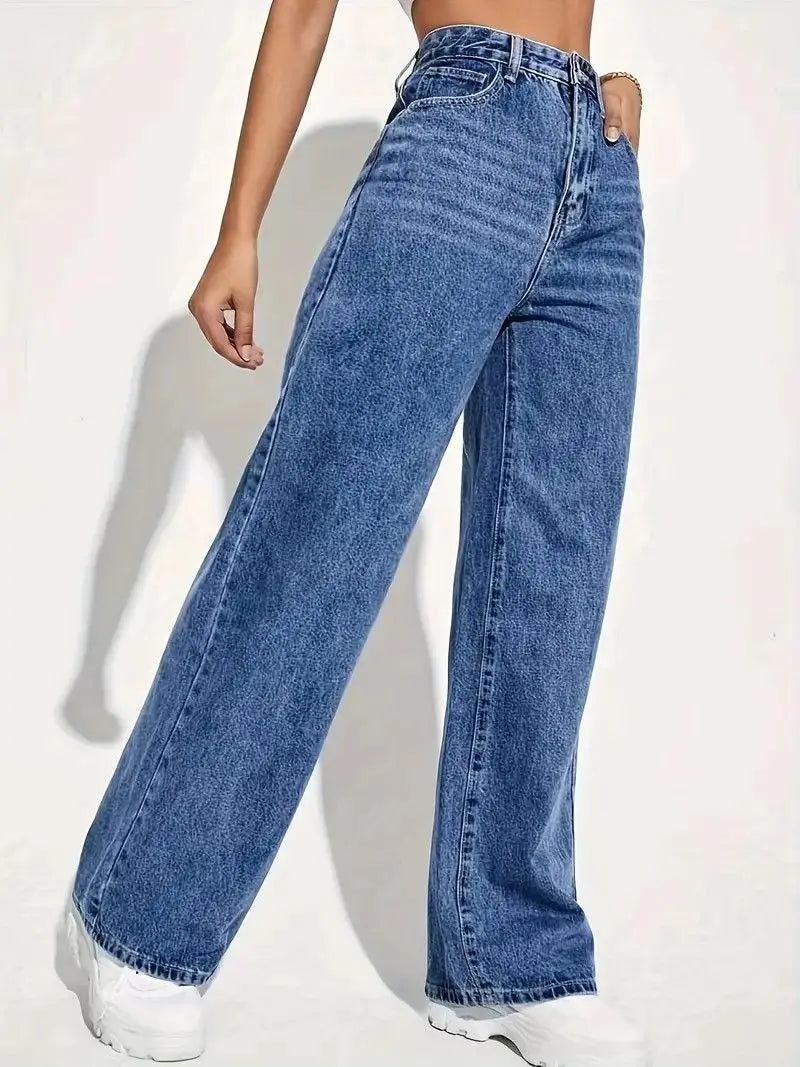 Fashion retro blue jeans women y2k High street baggy straight pants High waisted all-in-one slim pants