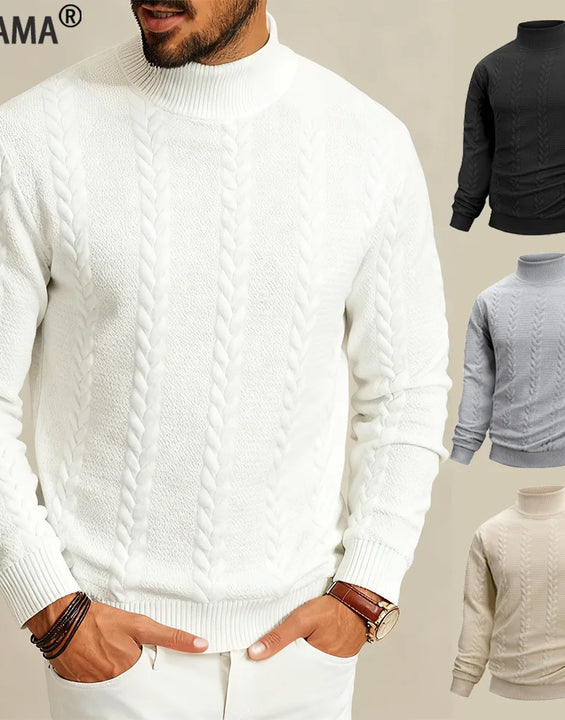 Autumn Casual Long Sleeve Pullover Turtleneck for Old Money Style Solid Color Knitted Jacquard Round Neck Sweater Male Clothing