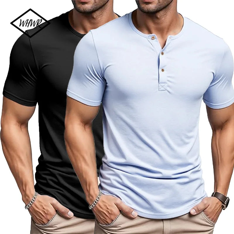 Men's Cooling Henley T-Shirt Slim Fit Short Sleeve Quick Dry Comfy Moisture Wicking Solid Color Button Shirt for Street Style
