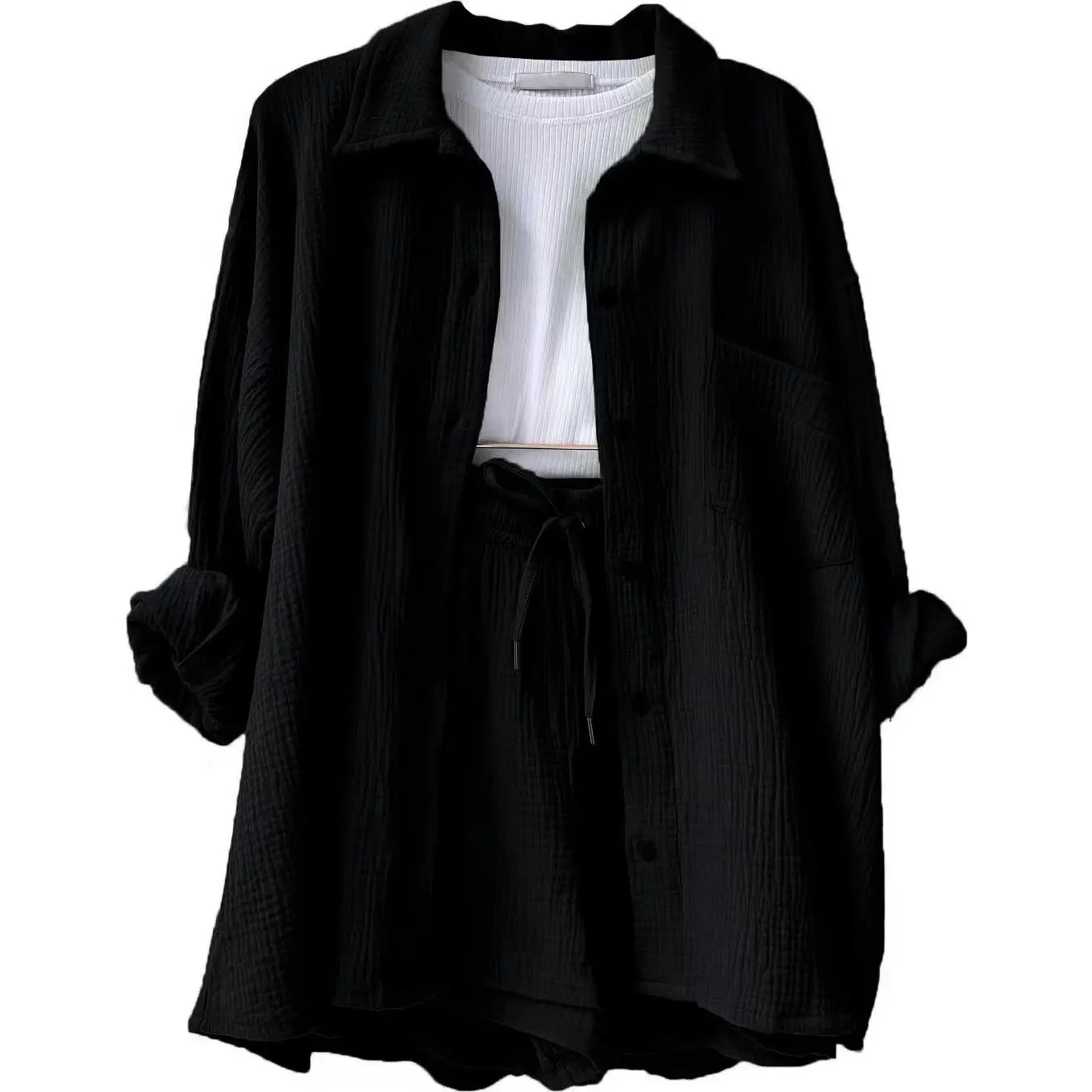 Women's Summer Shorts Set White Long Shirt High Waisted Pants Sets Casual Outfit Streetwear Suits For Women Female Clothing 2025
