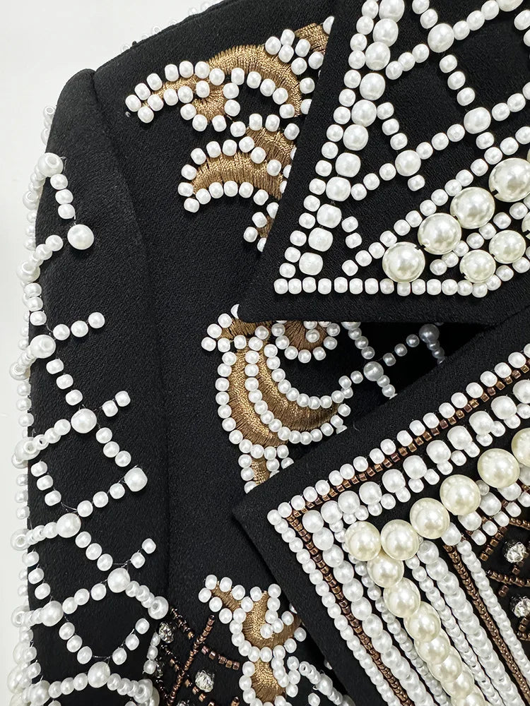 HIGH STREET Newest 2026 Stylish Designer Fashion Women's Luxurious Diamonds Pearls Embroidered Beaded Cropped Velvet Jacket
