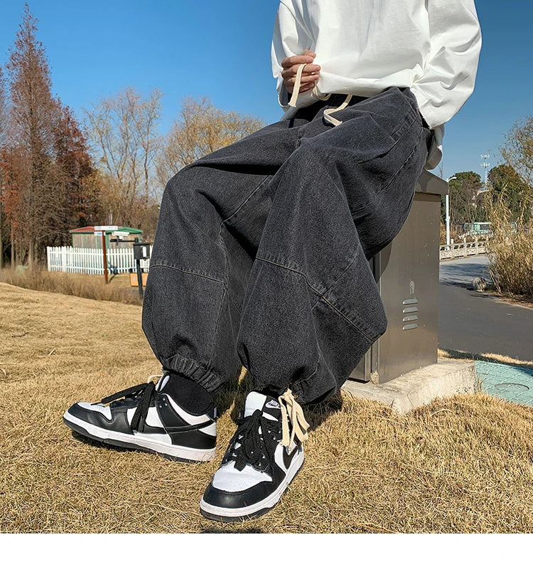 Baggy Jeans Trousers Male Denim Pants Black Wide Leg Pants Men's Jeans Oversize Cargo Korean Streetwear Hip Hop Harajuku