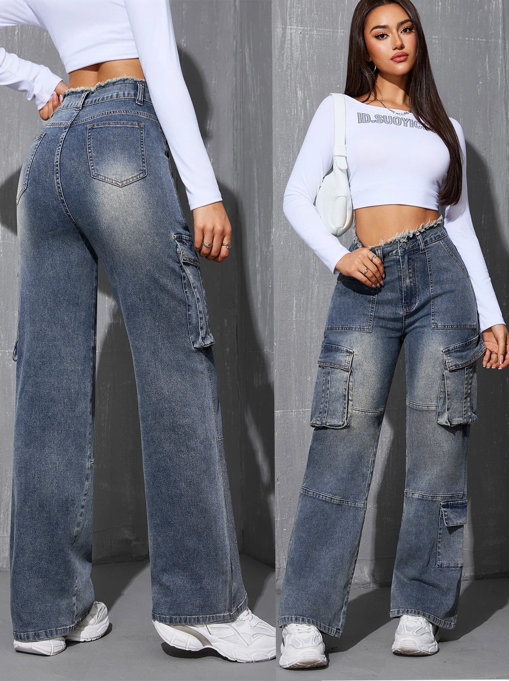 2025 Autumn/Winter Women's Denim Pants, Side-Pocket Design with Multiple Pockets, Original Denim Fabric Patchwork, Original Flan