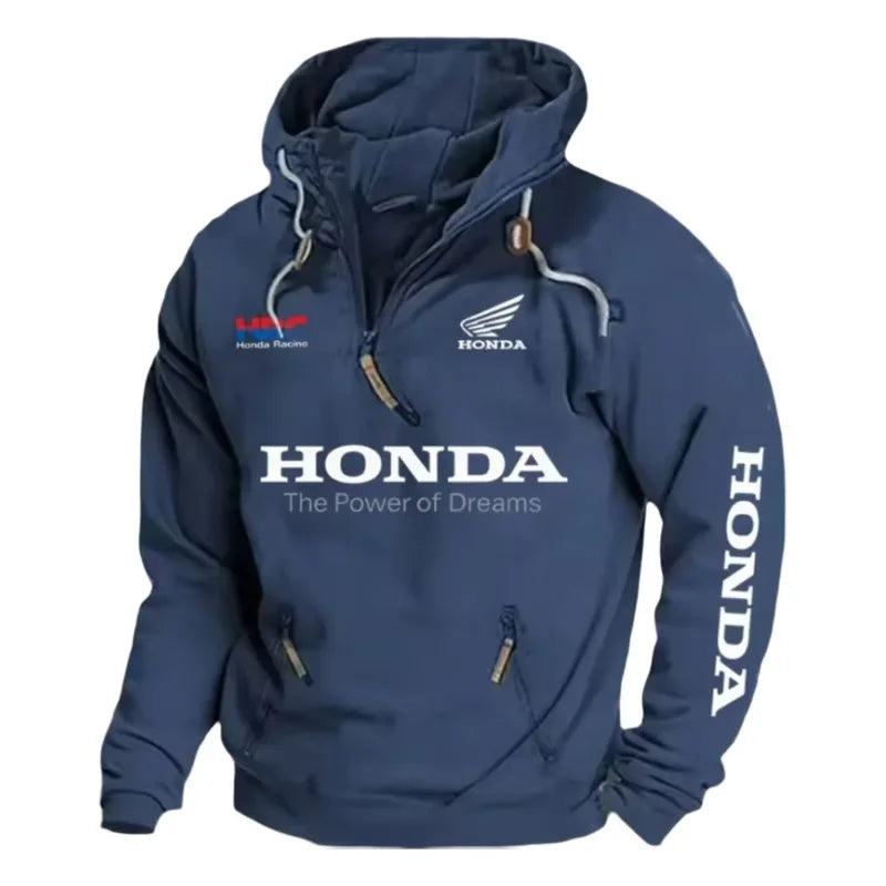 Men's Honda Motorcycle Hoodie with European Sporty Style Zipper Sleeve Pocket Loose Casual Sweater with Shoulders Hoodie