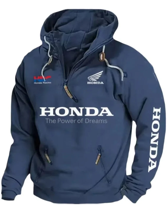 Men's Honda Motorcycle Hoodie with European Sporty Style Zipper Sleeve Pocket Loose Casual Sweater with Shoulders Hoodie