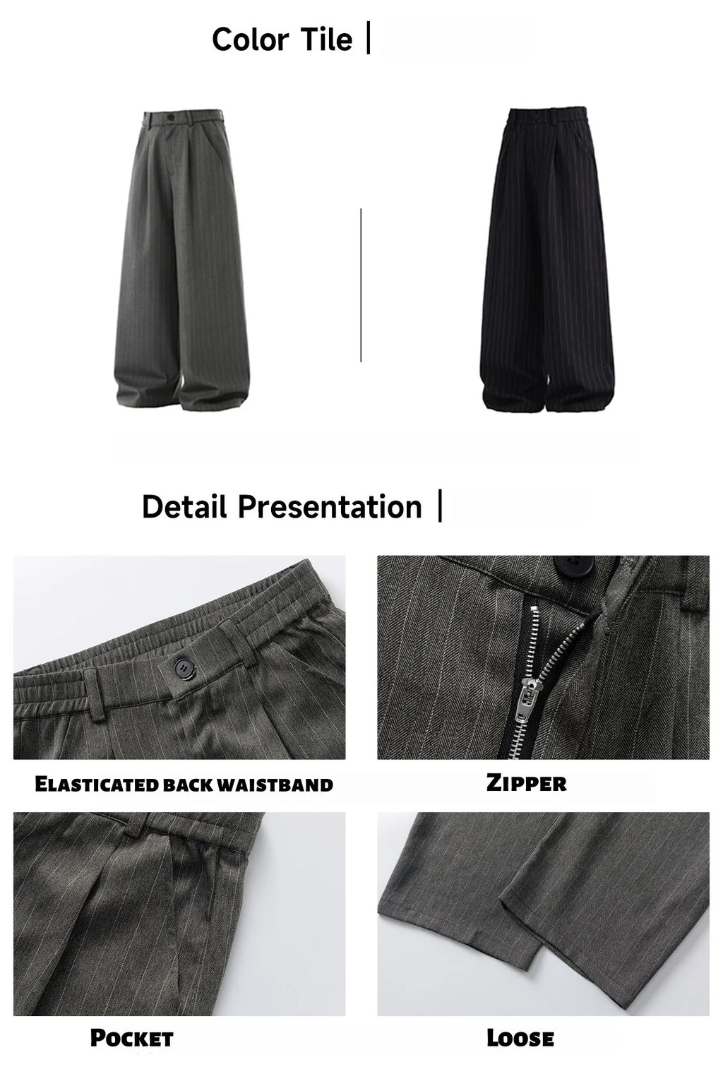 Retro Striped Drape Trousers for Men Loose-Fit Old Money Style Casual Trousers Straight-Leg Long Trousers