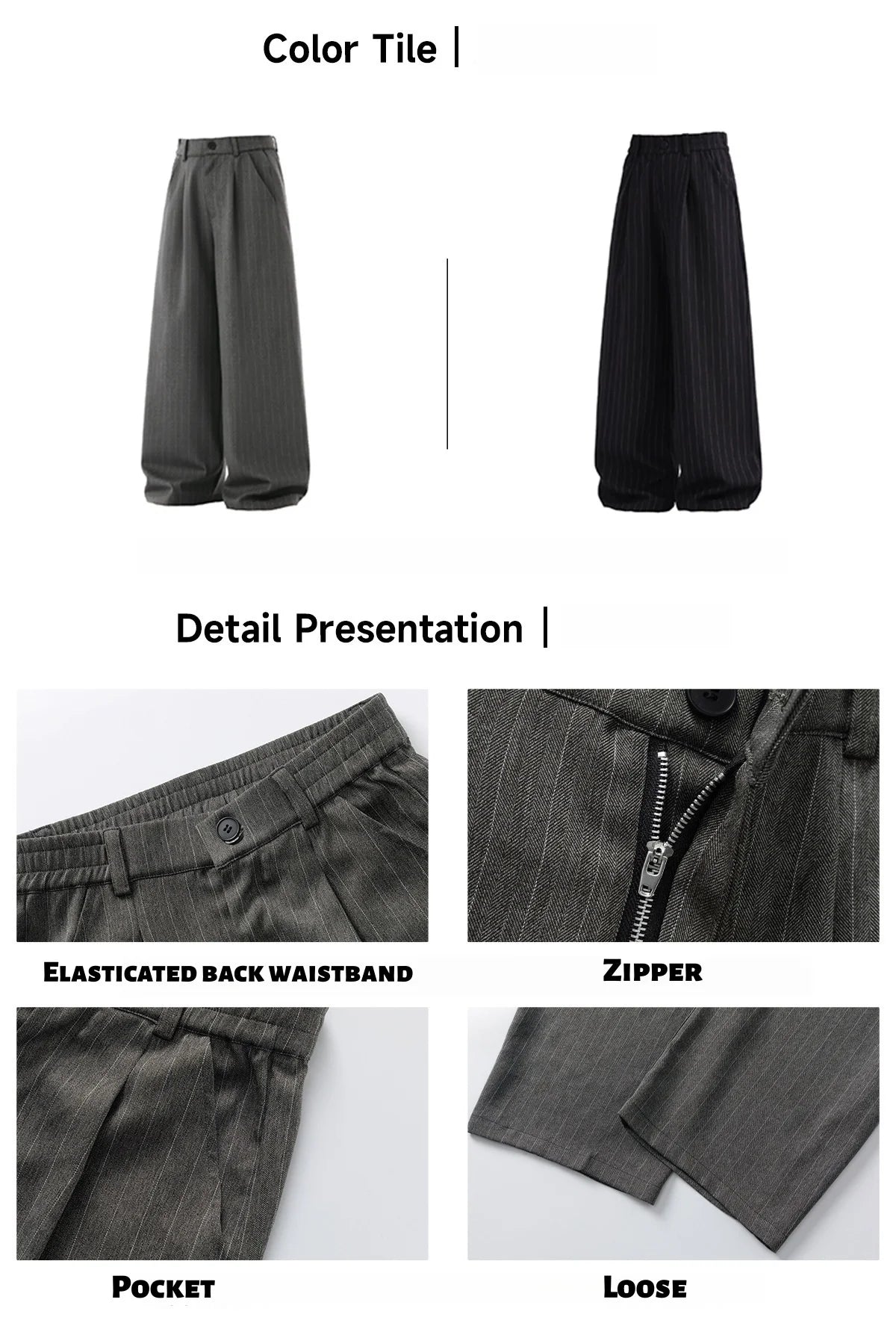 Retro Striped Drape Trousers for Men Loose-Fit Old Money Style Casual Trousers Straight-Leg Long Trousers