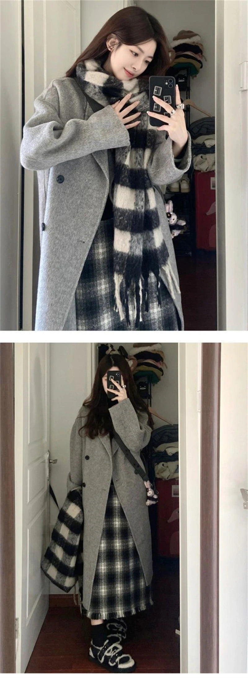100% Wool Coat Lapel Overcoat Women Wool Blend Double Breasted Long Sleeve Shoulder Pad Coat 2024 Autumn Female Outwear